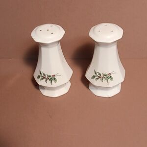 Vintage Porcelain Holly Leaves & Berries Salt and Pepper Shakers